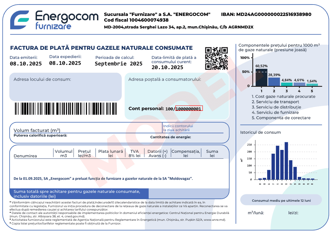Precizările Energocom privind unele cazuri în care sunt înregistrate diferențe între consumul de gaze naturale indicat pe factură și cel de pe contor