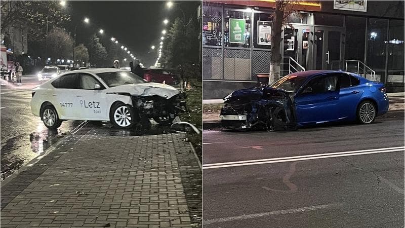 (video) O mașină de taxi și un Alfa Romeo, făcute zob într-un accident pe bulevardul Traian: Două persoane, transportate la spital
