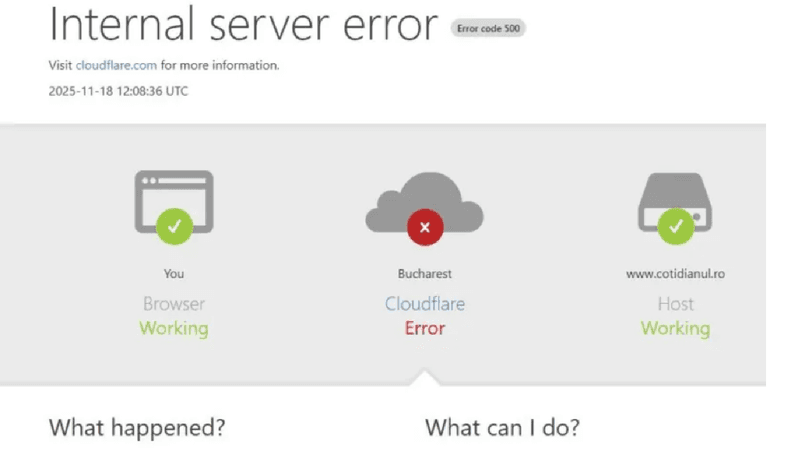 Probleme la nivel global pentru Cloudflare: Mai multe site-uri, inclusiv din Republica Moldova, au picat